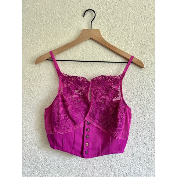 Free People Have My Heart Cropped Tank Top - Medium - NWOT - Raspberry Sherbert - Picture 3 of 7